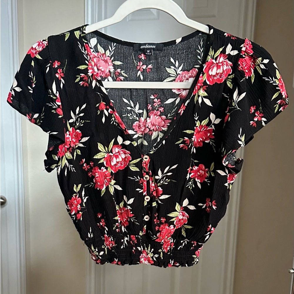 Ambiance Black Floral Women's Crop Top